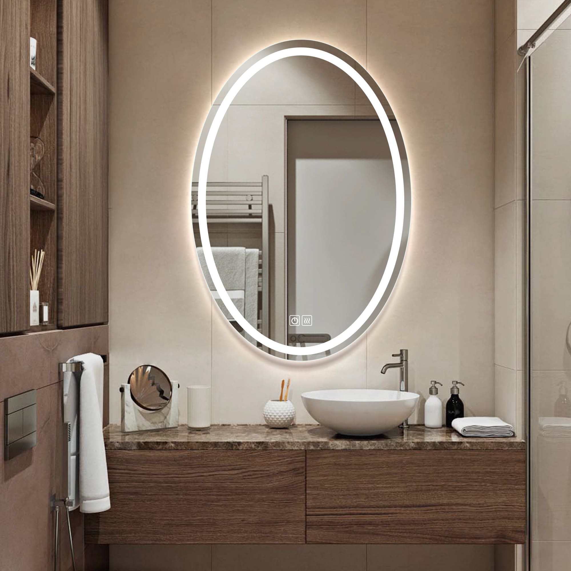 Manufacturer Bathroom LED Lighted Vanity Large Round Oval Makeup