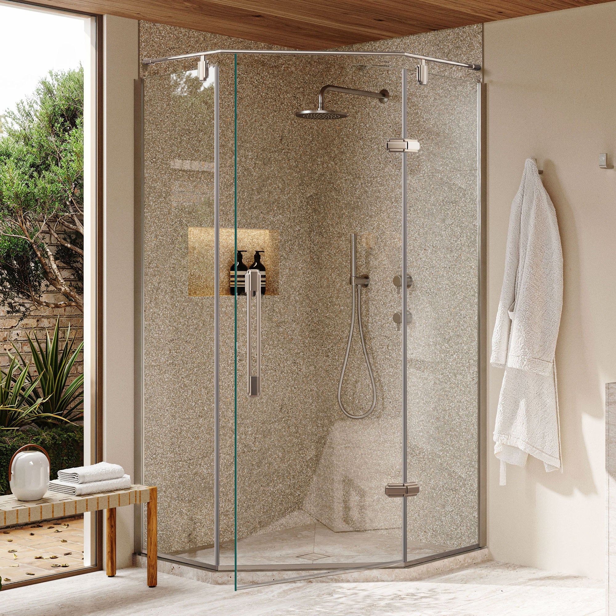 TIDEOUS Customize Corner Shower Door with Ultra Clear Glass