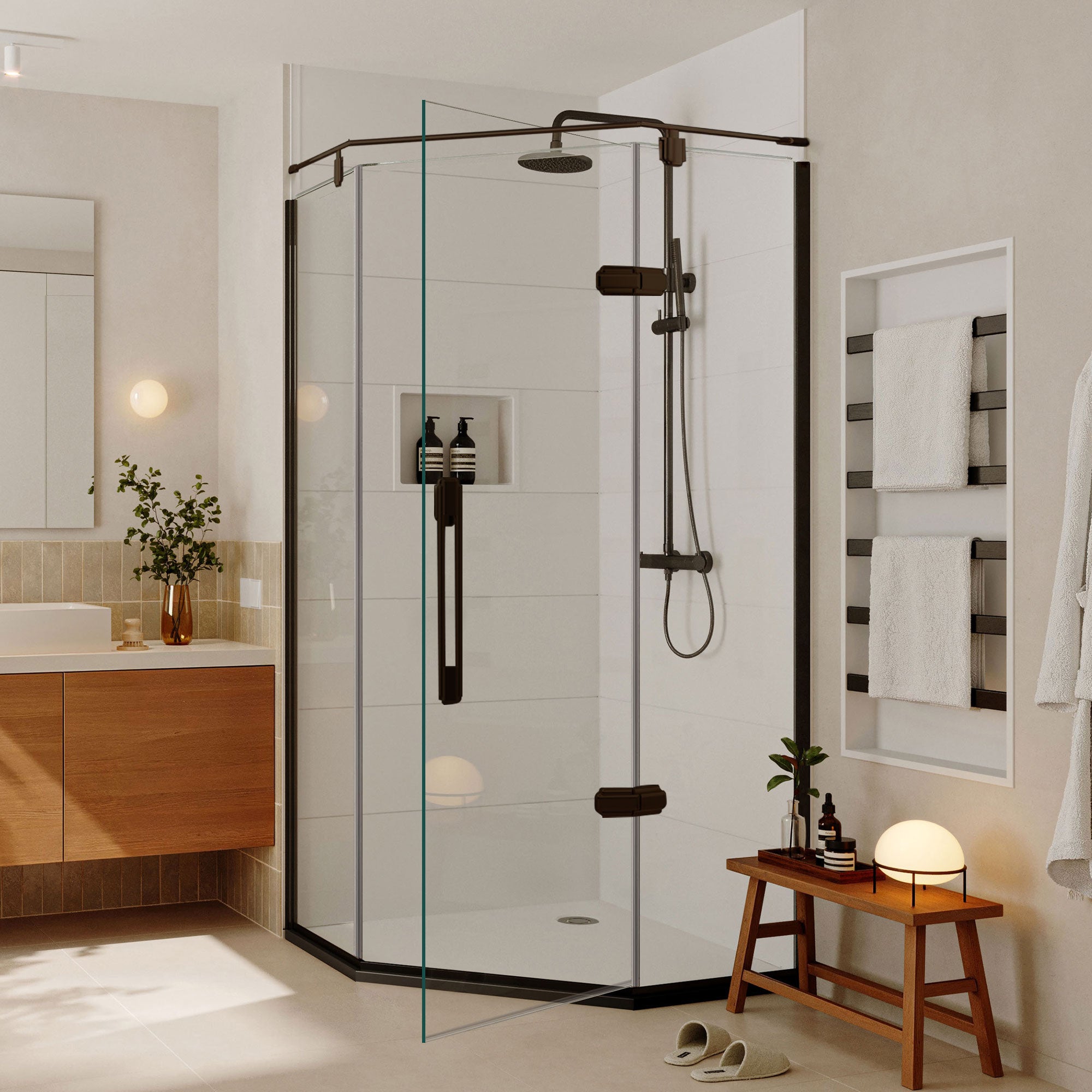 TIDEOUS Customize Corner Shower Door with Ultra Clear Glass