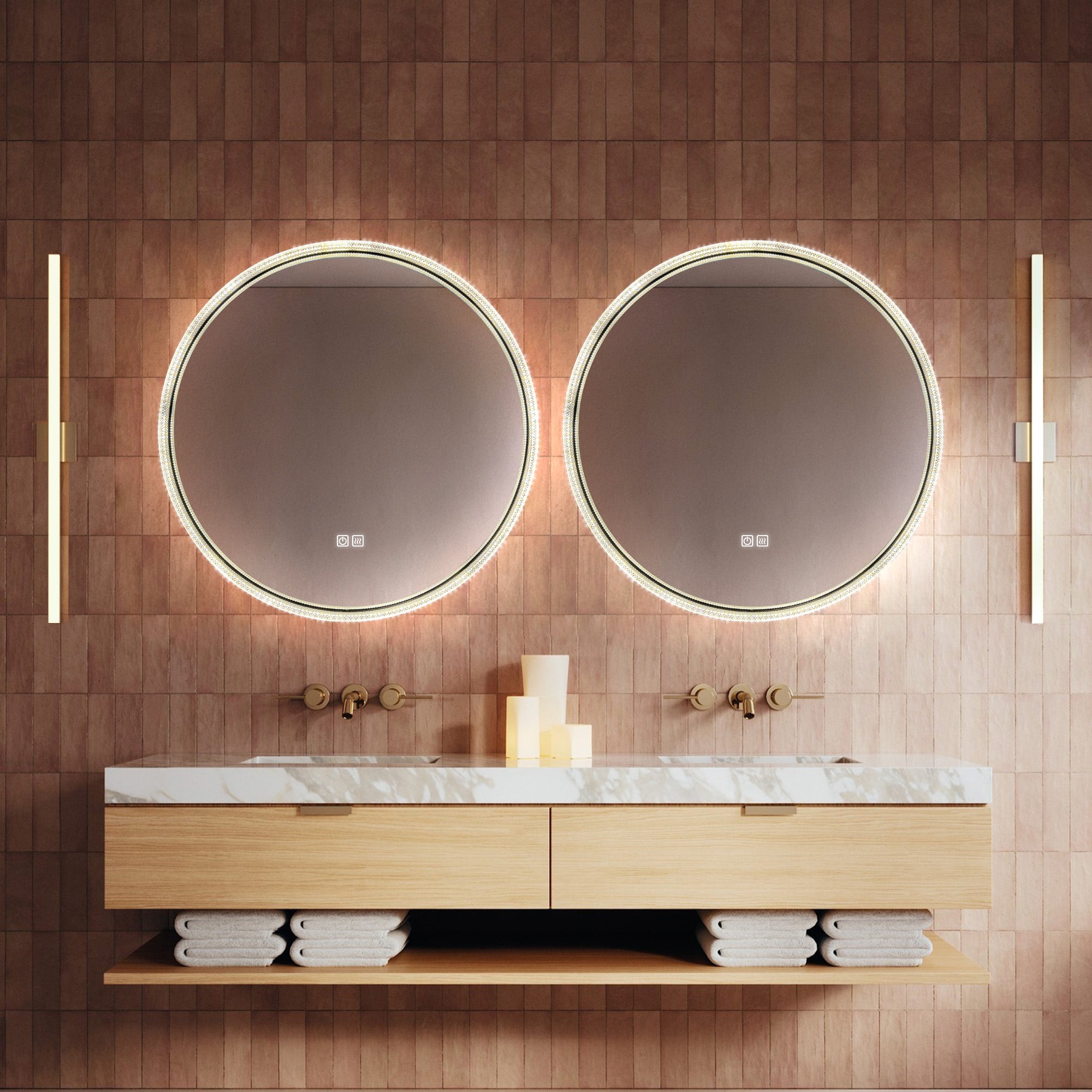 THETIS Round Custom LED Mirror with Crystal Acrylic Frame