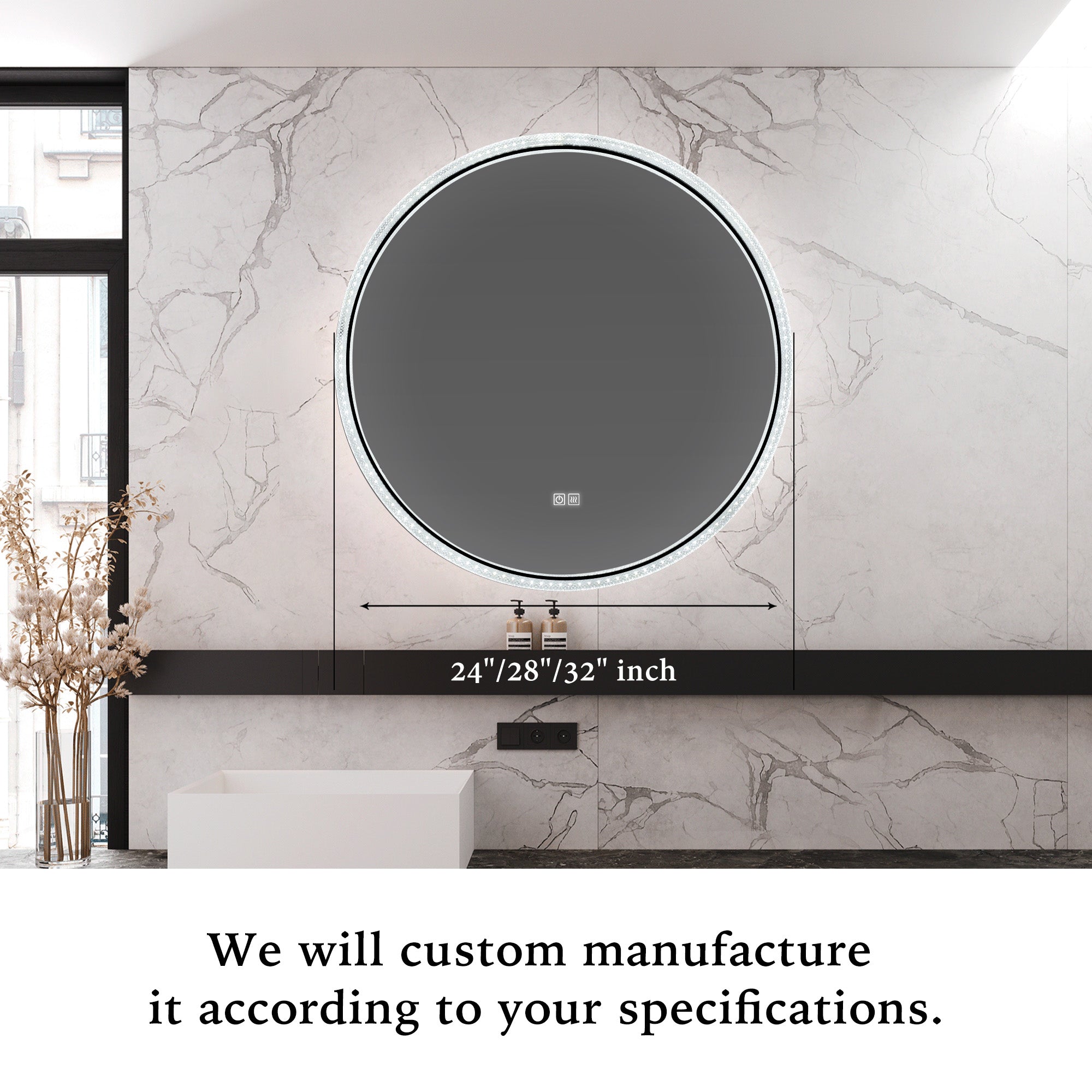 THETIS Round Custom LED Mirror with Crystal Acrylic Frame